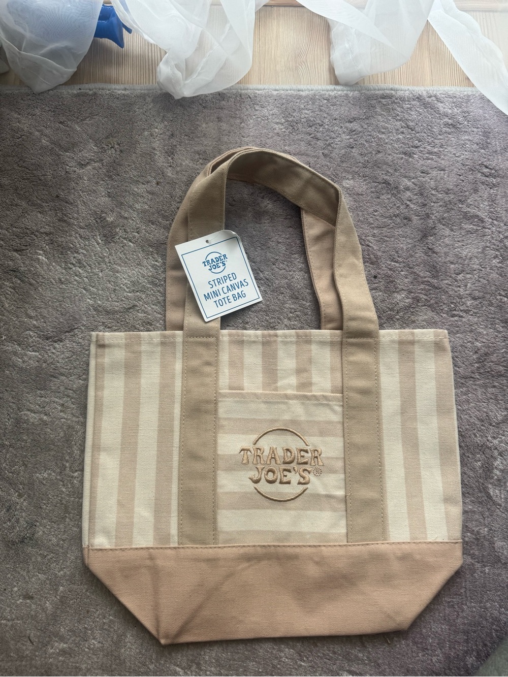 Trader Joe's Striped Canvas Tote Bag in Beige